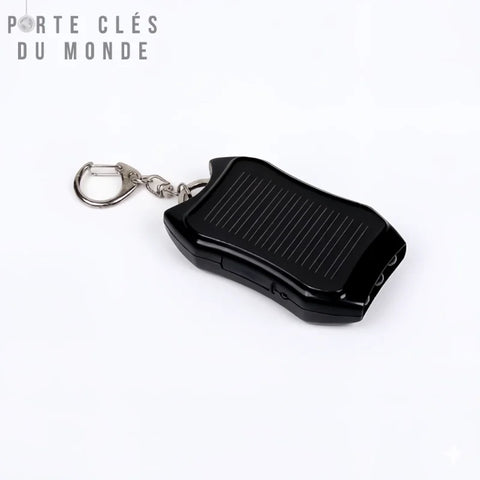 Vue latérale du porte-clé lampe solaire noir avec panneau solaire