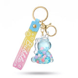 Porte-clé licorne bulle bleu transparent avec perles pastel