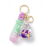 Porte-clé licorne bulle violet transparent avec perles multicolores