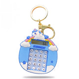 Porte Clé Licorne Calculatrice bleu avec anneau et mousqueton dorés