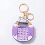 Porte Clé Licorne Calculatrice violet avec anneau et mousqueton dorés