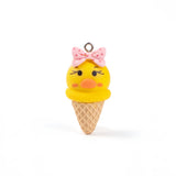 Porte-clé licorne Candy, canard jaune dans un cornet avec nœud rose à pois