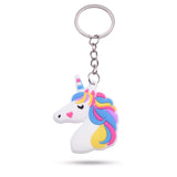 Porte clé licorne cœur blanc avec crinière multicolore, petit cœur rose sur la joue et anneau métallique