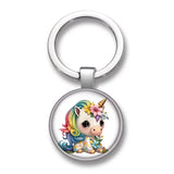 Porte-clés licorne fleur Arc-en-ciel fleuri avec petite licorne blanche à crinière multicolore et motifs floraux