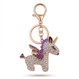 Porte-clé licorne ailée avec strass transparents, ailes et crinière violettes