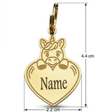 Porte-clé licorne personnalisé, modèle avec cœur de 4,4 cm de hauteur totale et 2,2 cm de largeur