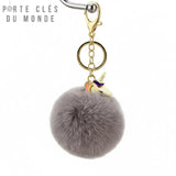 Porte clé licorne pompon gris sur fond blanc, accessoire de clés licorne doux et tendance