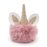 Porte-clé licorne pompon rose avec corne dorée pailletée