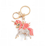 Porte-clé licorne rose avec ailes, strass et finition dorée