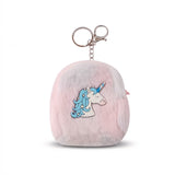 Porte-clé licorne sac à dos avec licorne bleu et fourrure multicolore