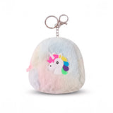 Porte clé licorne sac à dos multicolore en fourrure douce
