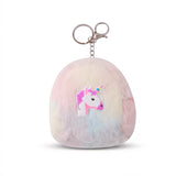Porte-clé licorne sac à dos avec licorne rose et fourrure multicolore