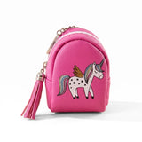 Porte clé licorne sac rose en forme de mini pochette zippée, décoré d’une licorne ailée et d’un pompon assorti