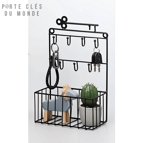 Porte-clés Mural Avec 6 Crochets - Support Accroche Clés En Métal Noir Décoratif Pour Entrée, Couloir, Cuisine