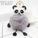 Porte clé pompon panda gris avec tête de panda, accessoire doux et kawaii pour sac à main ou trousseau de clés 