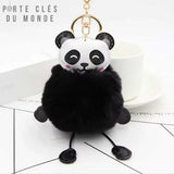 Porte clé pompon panda noir en imitation fourrure, accessoire panda doux et tendance pour clés