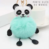 Porte clé pompon panda bleu turquoise avec anneau et mousqueton dorés, accessoire panda fun et doux pour sac ou clés