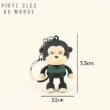 Porte clé singe lampe avec dimensions visibles, format compact et pratique