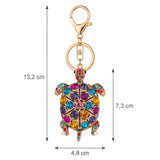 Dimensions du porte clé tortue à motif de 13,2 cm de hauteur totale et 4,8 cm de largeur