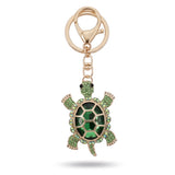 Porte clé tortue gros diamant vert émeraude avec strass et mousqueton doré