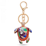 Porte clé tortue motif mosaïque rouge, violet, vert et bleu avec détails brillants