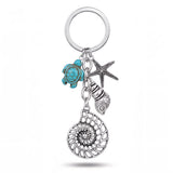 Porte clé tortue océan avec coquillage spirale, étoile de mer et petite tortue turquoise