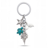 Porte clé tortue océan avec coquillage, tortue turquoise, étoile de mer et queue de baleine