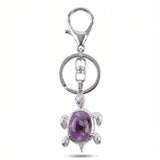 Porte clé tortue pierre améthyste violette avec pendentif tortue argenté