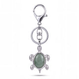 Porte clé tortue pierre aventurine verte avec finition métallique argentée