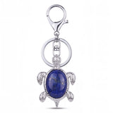 Porte clé tortue pierre lapis-lazuli bleu avec finition argentée