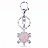Porte clé tortue pierre quartz rose avec monture argentée