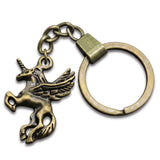 Porte-clef licorne ailée en métal avec finition bronze ancienne
