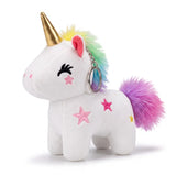 Porte clef licorne en coton blanc avec corne dorée, étoiles brodées et queue violette