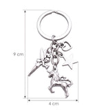 Porte-clef licorne magique avec dimensions indiquées : 9 cm de hauteur totale et 4 cm de largeur