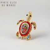 porte clef tortue strass multicolore avec corps doré