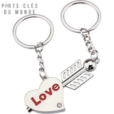 Porte clé cœur couple en alliage de zinc, symbole d'amour éternel