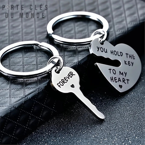 porte clés couple coeur et clé avec gravure