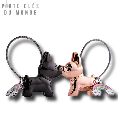 porte clés couple duo de chien noir et rose