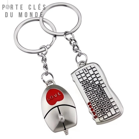 Porte clé couple geek en forme de clavier et souris, accessoire parfait pour gamer amoureux