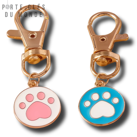 Porte-clés couple patte de chat rose et bleu