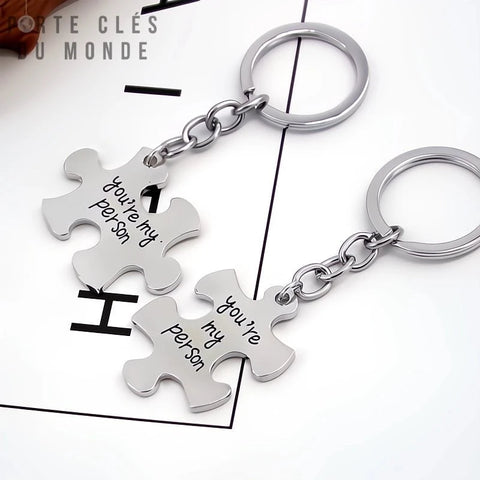 porte-clés couple puzzle avec gravure