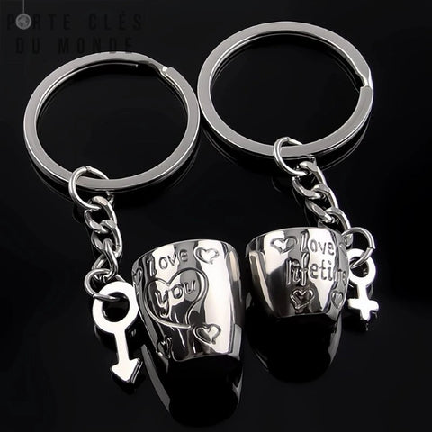 Duo de porte-clés couple en forme de tasse