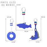 porte clés flottants en lot de 3 : requin, bouée et requin qui saute