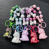 Porte-clés licorne en cristal avec perles, disponibles en plusieurs couleurs