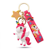 Porte-clés licorne, licorne ailée blanche à crinière rose vif avec lanière assortie et étoile jaune