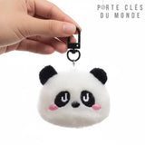 Porte clés pompon tête de panda tenu en main, accessoire doux et mignon avec imitation fourrure